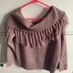 off the shoulder fringe sweater